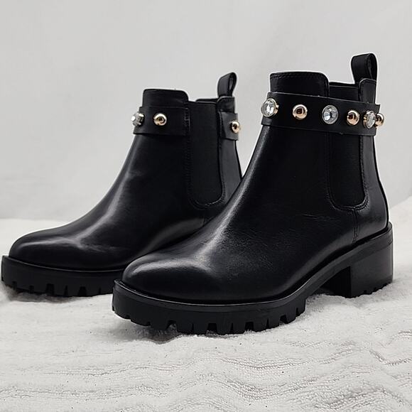 🐉KARL LAGERFELD🐉PORSHAY🐉PARIS BLACK LEATHER CHUNKY LUG SOLE LADIES 6.5 NWOB